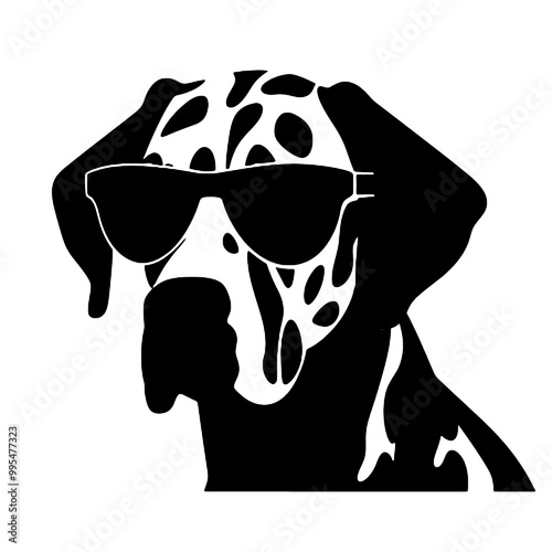 Stylish Dalmatian Dog with Sunglasses Silhouette Vector Art