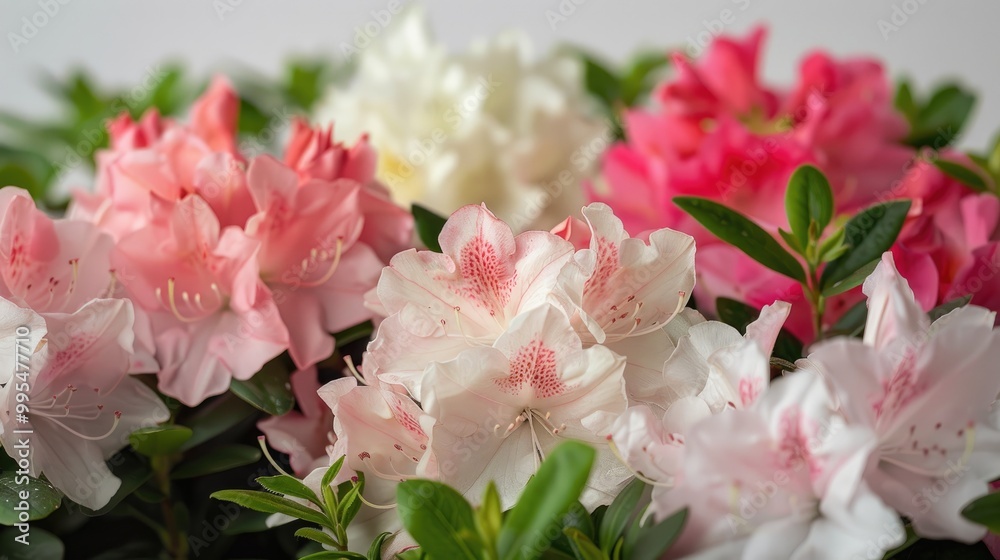 Pink and white azalea with foliage Pink and white azalea with foliage