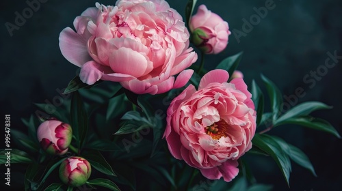 Fototapeta Naklejka Na Ścianę i Meble -  Peonies against a dark backdrop