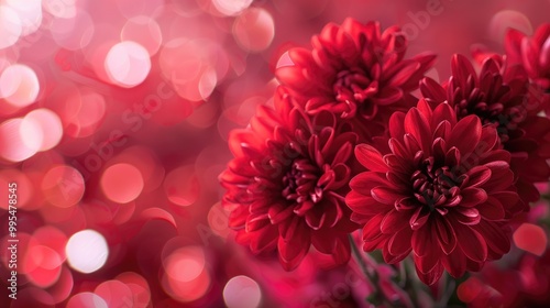 Red chrysanthemum on a gentle backdrop for Valentine s Day photo