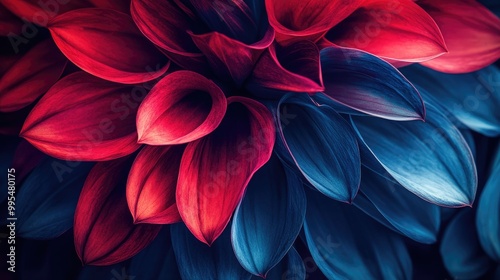 Beautiful close-up of vibrant flower petals in duotone colors, creating a striking abstract floral design with bold and intense hues