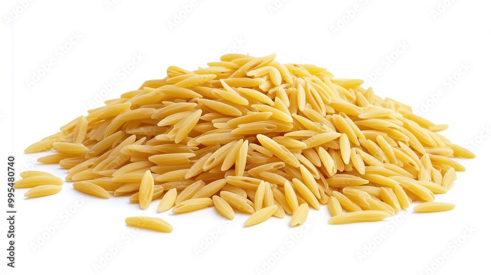 Pile of orzo pasta, side view, on white background Pile of orzo pasta, side view, on white background