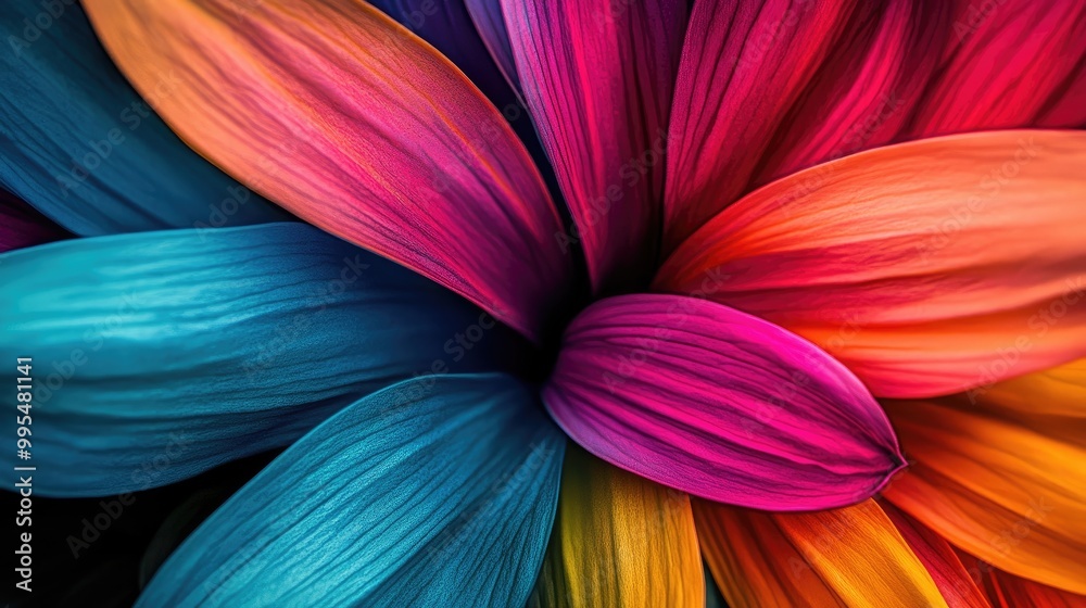 Striking close-up of vibrant flower petals in duotone colors, blending bright and bold hues for a beautiful abstract floral design Striking close-up of vibrant flower petals in duotone colors, blending bright and bold hues for a beautiful abstract floral design