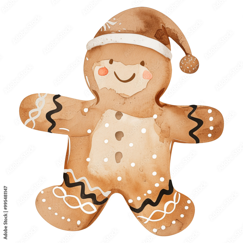 Obraz premium Happy Gingerbread man with Santa hat
