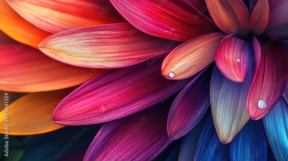 Striking close-up of vibrant flower petals in duotone colors, blending bright and bold hues for a beautiful abstract floral design Striking close-up of vibrant flower petals in duotone colors, blending bright and bold hues for a beautiful abstract floral design