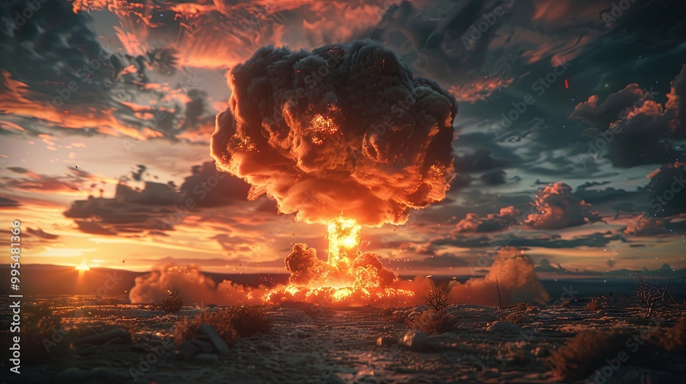 Massive nuclear bomb detonation creating a mushroom cloud, symbolizing a weapon of mass destruction Massive nuclear bomb detonation creating a mushroom cloud, symbolizing a weapon of mass destruction