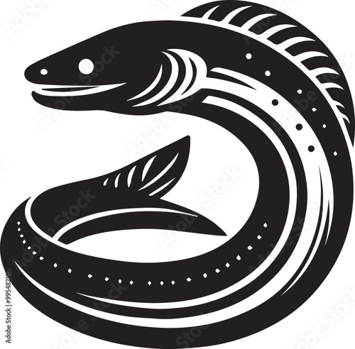 Eel silhouette vector icon, Eel logo vector black and white