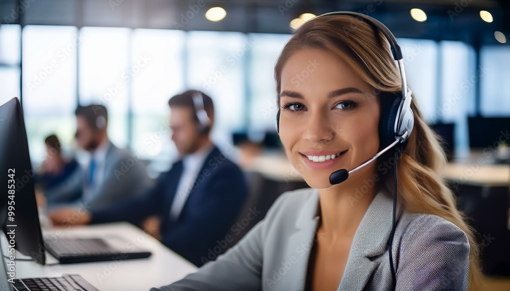 portrait of a cheerful and attractive helpdesk service specialist holding a blank space for copy, isolated against a white background. portrait of a cheerful and attractive helpdesk service specialist holding a blank space for copy, isolated against a white background.