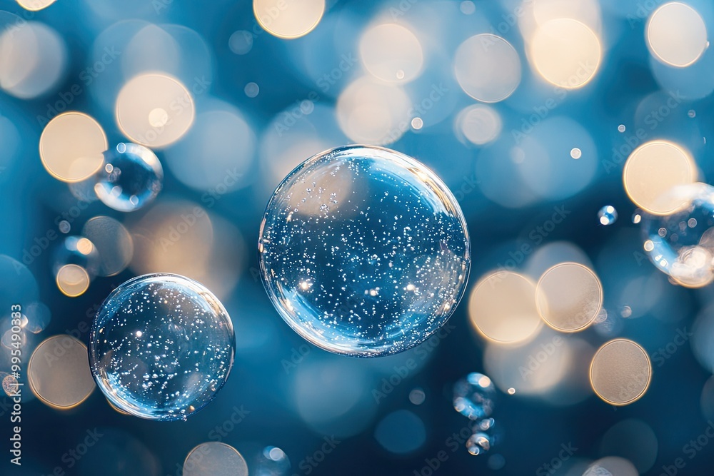 Water bubbles float in the air. Great for use in designs about purity, cleanliness, and freshness. Water bubbles float in the air. Great for use in designs about purity, cleanliness, and freshness.