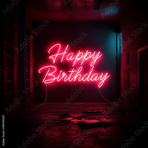 A glowing neon "Happy Birth...