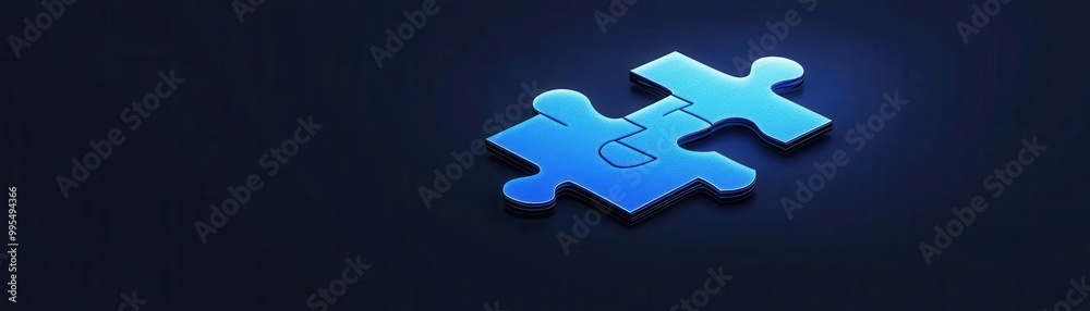 Glowing jigsaw pieces hovering in space, slowly coming together, Surreal, Blue tones, Futuristic lighting, 3D render Glowing jigsaw pieces hovering in space, slowly coming together, Surreal, Blue tones, Futuristic lighting, 3D render