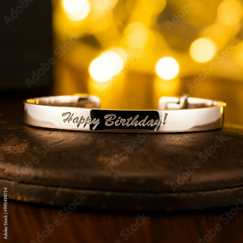 Gold rings on a cake with '...