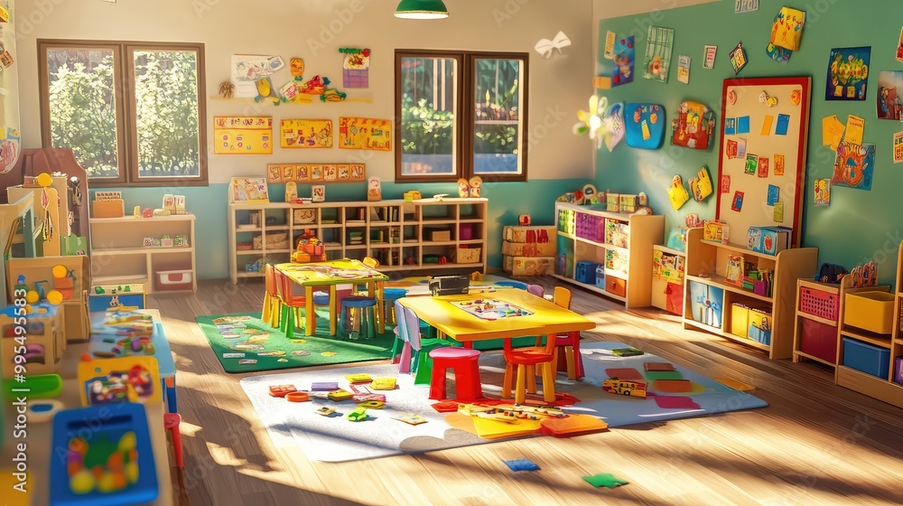 Naklejka premium A classroom filled with educational games promoting learning through play