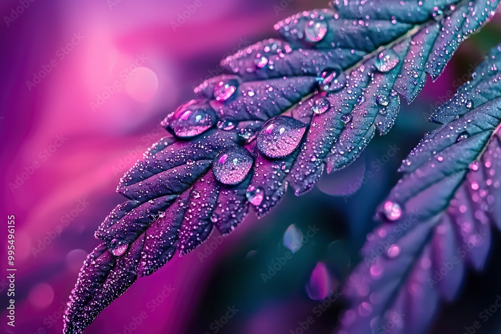Close-up of a Purple Leaf Covered in Water Droplets Close-up of a Purple Leaf Covered in Water Droplets