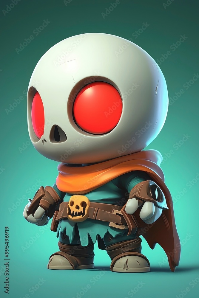 Cute 3D Skull Character with Red Eyes and a Cape Cute 3D Skull Character with Red Eyes and a Cape