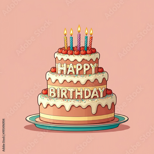 A three-tier birthday cake ...
