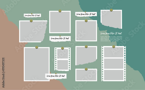 Pictures or photos frame collage. comics page grid layout abstract photo frames and digital photo wall template