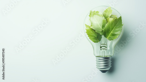 Wallpaper Mural A light bulb with fresh green leaves inside, symbolizing the fusion of nature and technology, representing eco-friendly innovation, set against a white isolated background. Torontodigital.ca