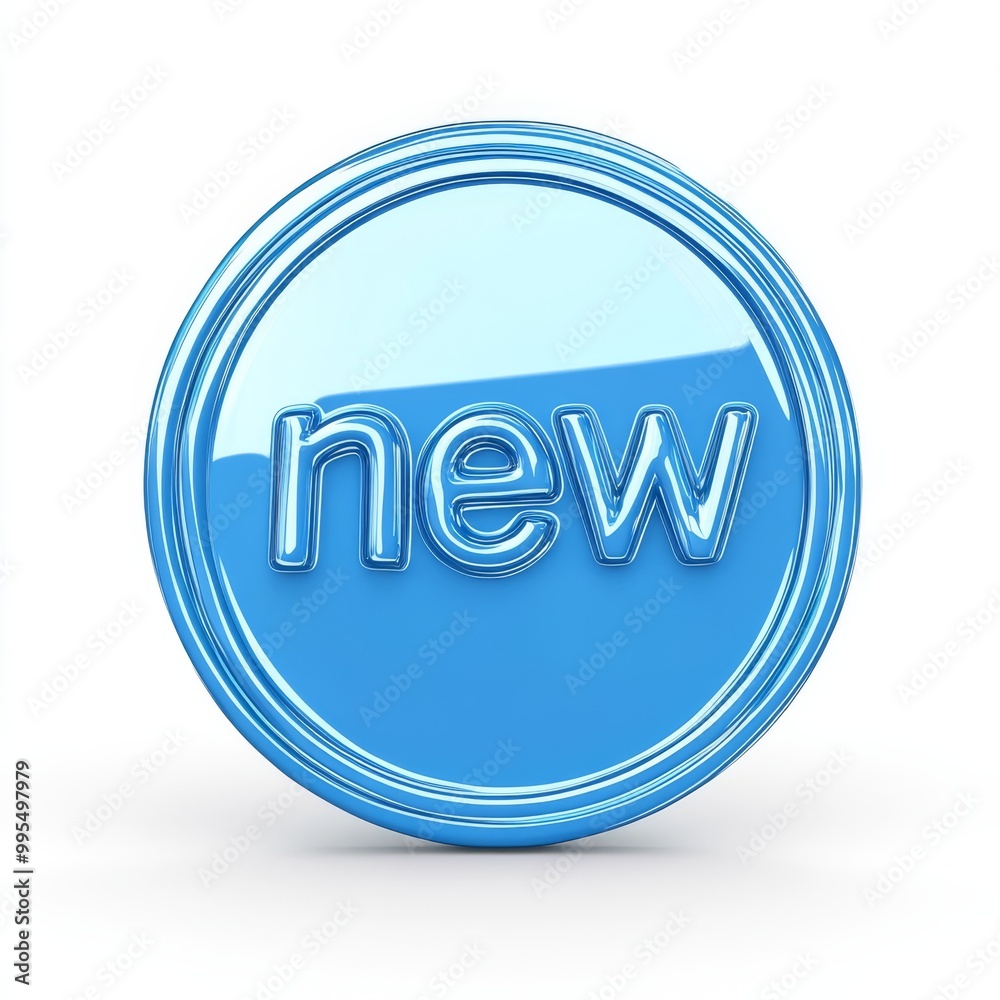 Bright 3D New Sticker Icon in Blue on White Background for E-Commerce and Promotion Designs Bright 3D New Sticker Icon in Blue on White Background for E-Commerce and Promotion Designs