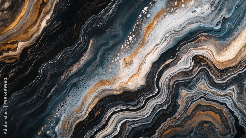 Close-up view of a painting showcasing a mesmerizing marbled pattern with earthy tones. Close-up view of a painting showcasing a mesmerizing marbled pattern with earthy tones.
