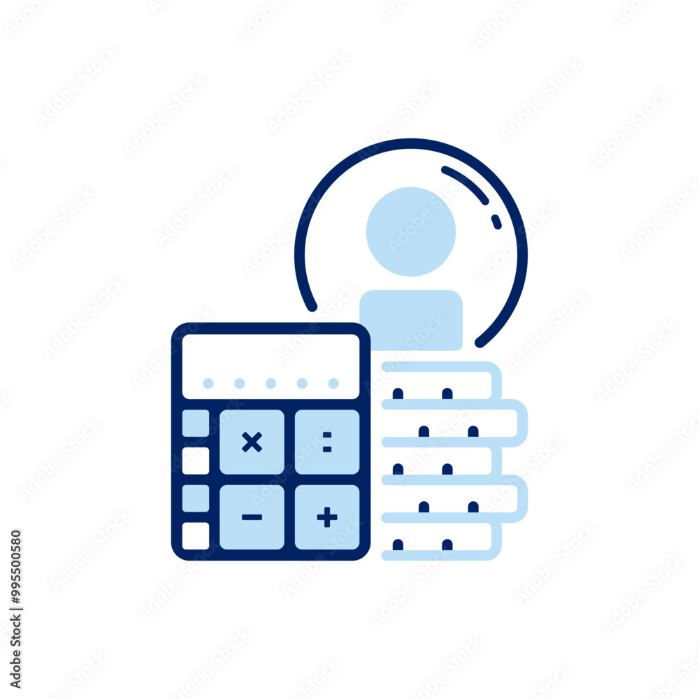 User Icon Featuring Money Stack and Calculator for Banking Solutions User Icon Featuring Money Stack and Calculator for Banking Solutions