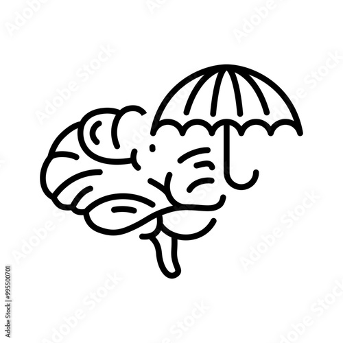 Brain Icon with an Umbrella, Representing Protection and Security Concepts Essential for Safety and Assurance