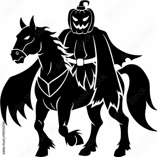 Black silhouette of headless horseman