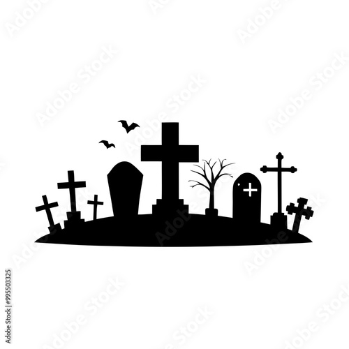 Graveyards and Headstones Silhouette Vector Illustration, Hauntingly Beautiful Cemetery Designs