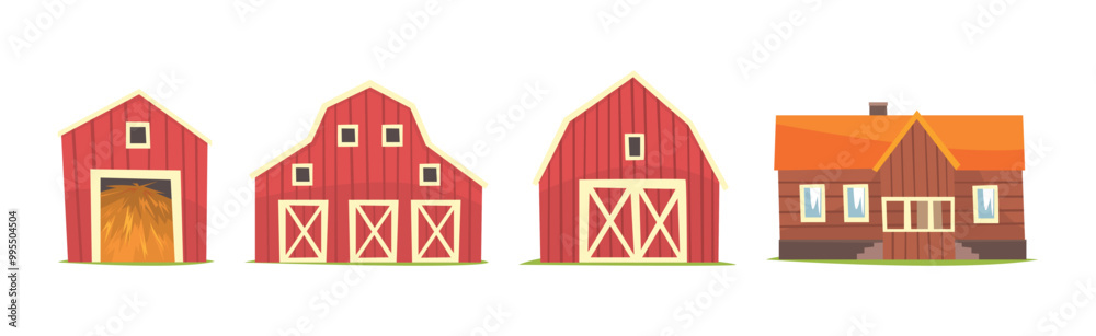 Barn Rural House and Granary Construction Vector Set Barn Rural House and Granary Construction Vector Set