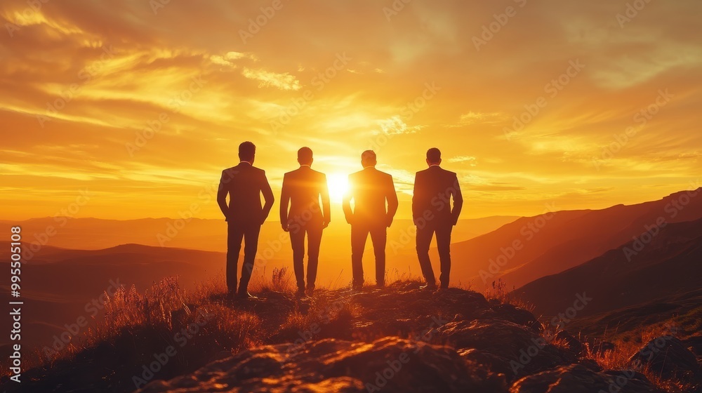 Silhouette of business team stand and feel happy on the most hight at stand on sunset, success, leader, teamwork, target, Aim, confident, achievement, goal, on plan, finish, generate by AI Silhouette of business team stand and feel happy on the most hight at stand on sunset, success, leader, teamwork, target, Aim, confident, achievement, goal, on plan, finish, generate by AI
