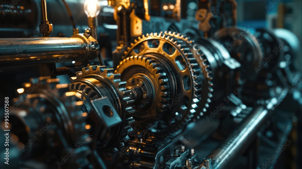 A Portrait of Engineer inspects engine gear wheel, industrial background. A Portrait of Engineer inspects engine gear wheel, industrial background.