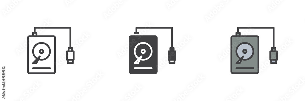 Portable HDD different style icon set Portable HDD different style icon set