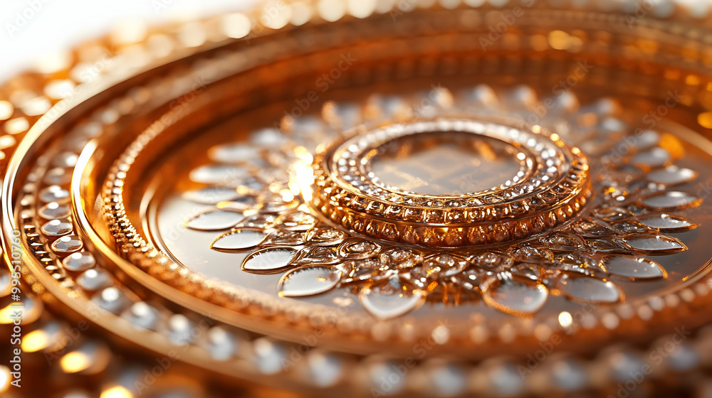 3D Macro Shot of Bhai Dooj Offering Tray: Intricate Patterns & Glowing Decorations with Futuristic Design on Isolated White Background 3D Macro Shot of Bhai Dooj Offering Tray: Intricate Patterns & Glowing Decorations with Futuristic Design on Isolated White Background