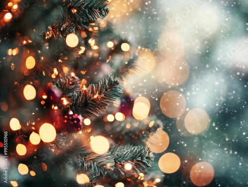 2408 41.A defocused Christmas tree glowing with soft, colorful lights, creating a dreamy and magical holiday atmosphere. The blurred effect enhances the twinkling lights, making the scene feel