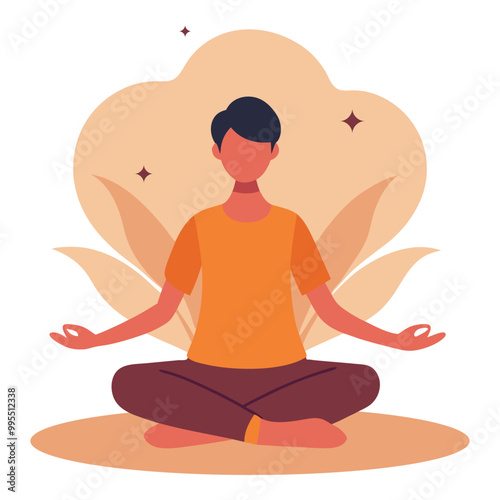 man meditation illustration, simple and clean design