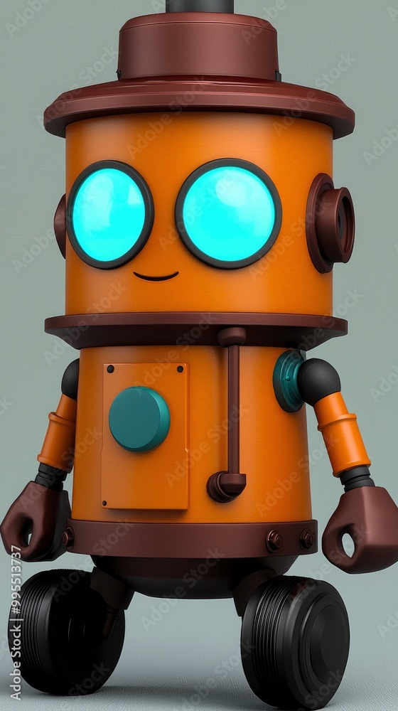 Friendly Orange Robot with Big Blue Eyes