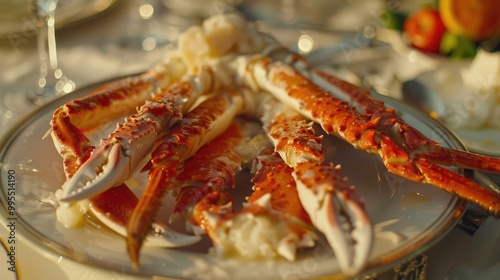 A plate of fresh crab legs with melted butter.