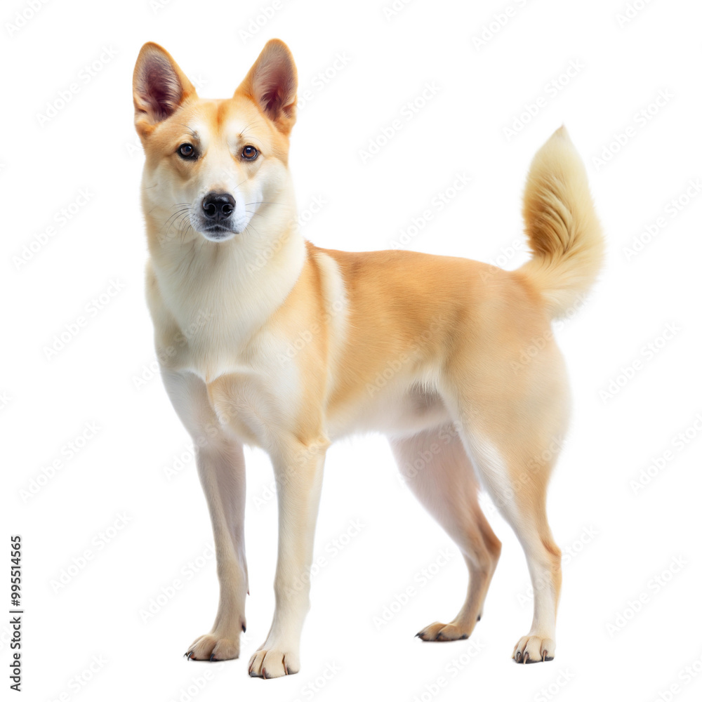 A playful Canaan dog standing confidently against a transparent or white isolated background. A playful Canaan dog standing confidently against a transparent or white isolated background.