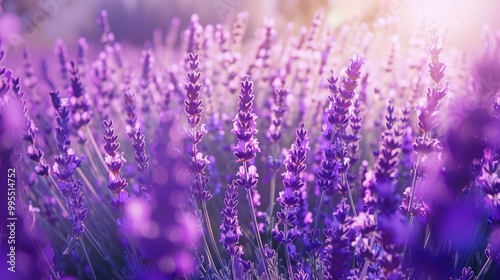 A breathtaking field of lavender, its fragrant purple hues stretching out as far as the eye can see, creating a calming and serene atmosphere