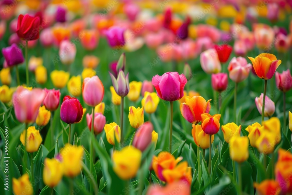 A vibrant display of colorful tulips blooming in a lush garden during springtime showcasing a beautiful variety of hues and shapes A vibrant display of colorful tulips blooming in a lush garden during springtime showcasing a beautiful variety of hues and shapes