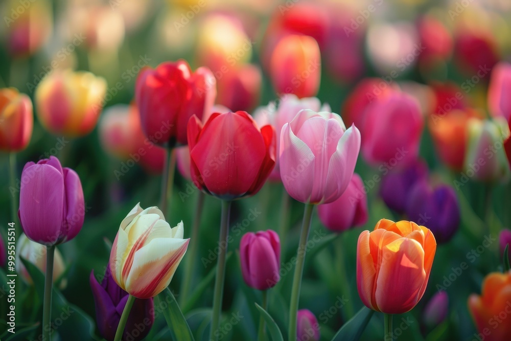 A vibrant display of colorful tulips blooming in a lush garden during springtime showcasing a beautiful variety of hues and shapes A vibrant display of colorful tulips blooming in a lush garden during springtime showcasing a beautiful variety of hues and shapes