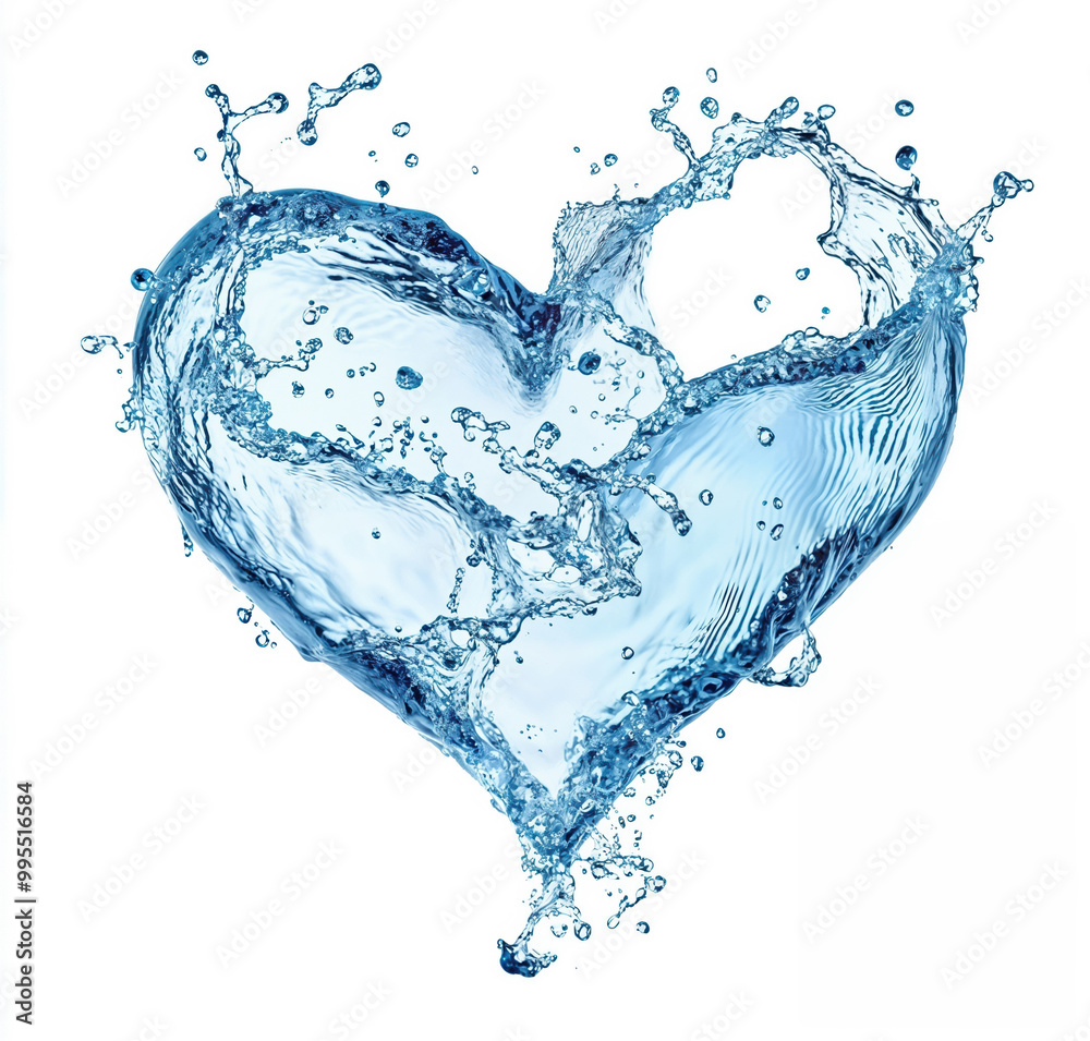 Blue water splash forming heart shape on white background Blue water splash forming heart shape on white background