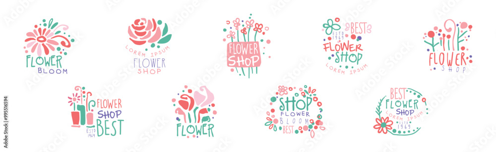 Flower Shop Label and Emblem Design Vector Set Flower Shop Label and Emblem Design Vector Set