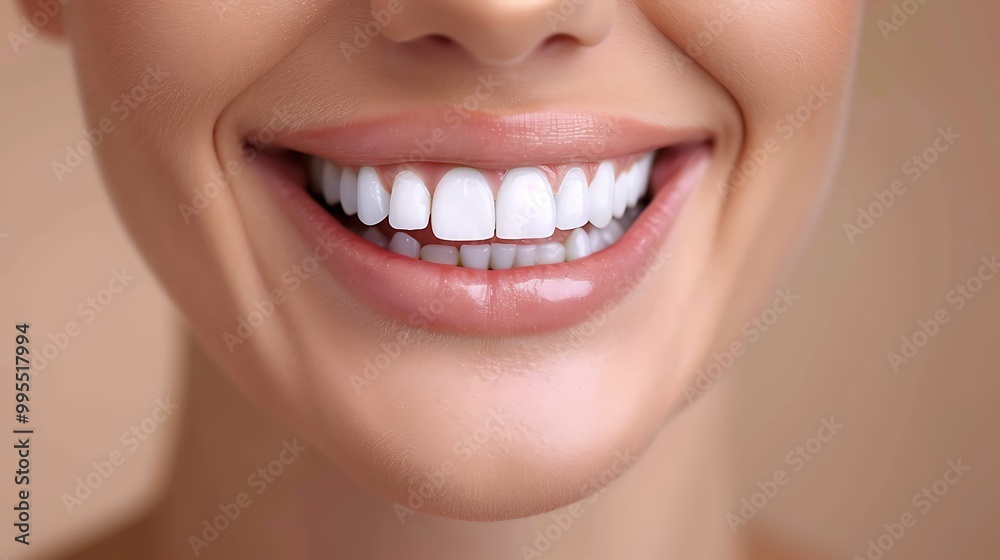 Close-up of a woman smiling, showing her beautiful white teeth. Close-up of a woman smiling, showing her beautiful white teeth.