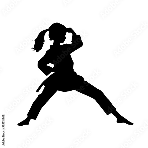 Powerful Karate Girl Silhouette Vector Art