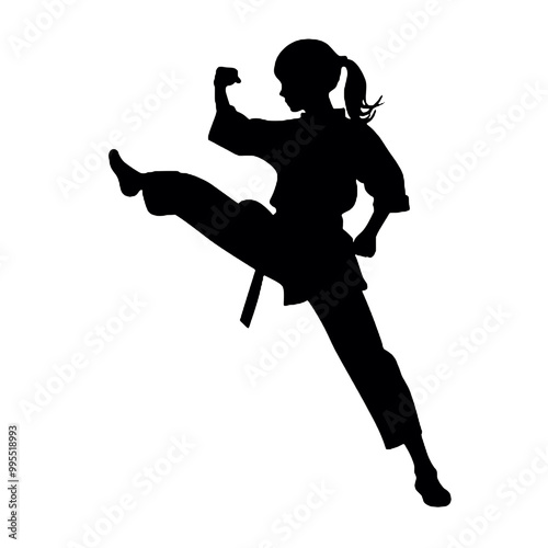 Energetic Karate Girl Silhouette Vector Transparent Background