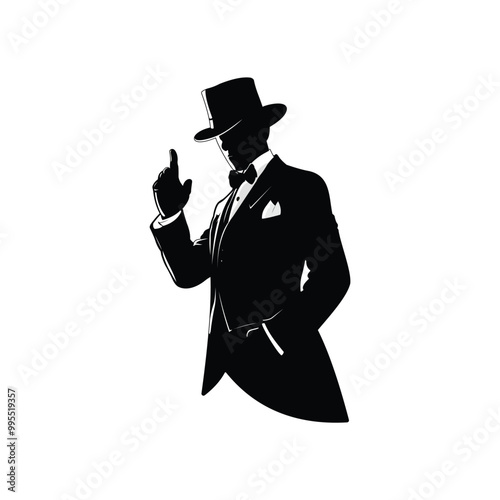 Fotografie vector illustration of a man in a tuxedo with a hat like a magician