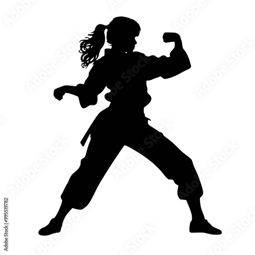 Girl Karate Action Silhouette Vector Art