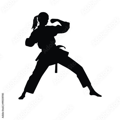 Girl Karate Action Silhouette Vector Art