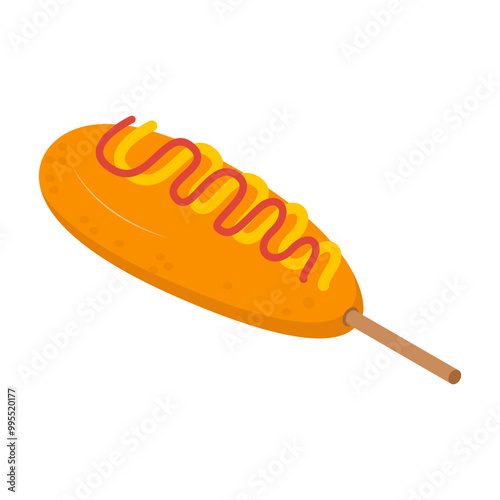 Corn dog vector isometric Delicious deepfried sausage in dough